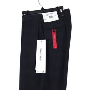 Calvin Klein Men's Slim-Fit Stretch Wool Suit Pants Black Blue Plaid 36x30 NWT